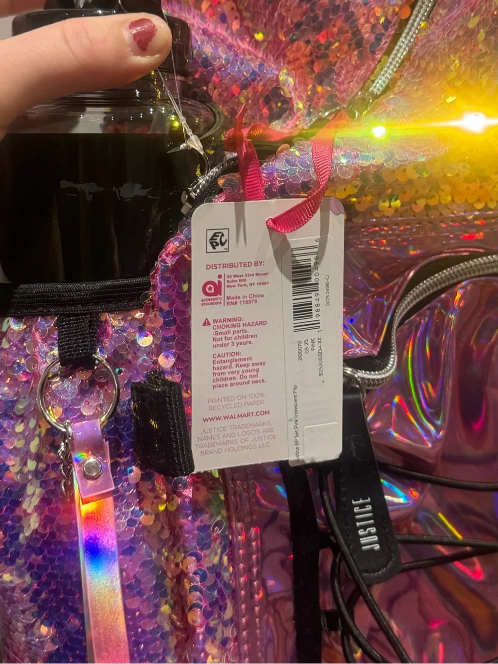 Justice Iridescent Pink Sequin Backpack